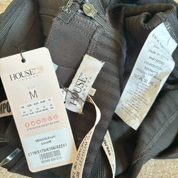 House of CB Anahi Black Bodycon Ribbed VNeck Bandage Dress Sz M NWT - Picture 7 of 8